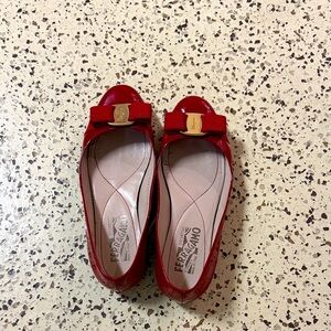 Salvatore Ferragamo Red Bow Ballet Flats